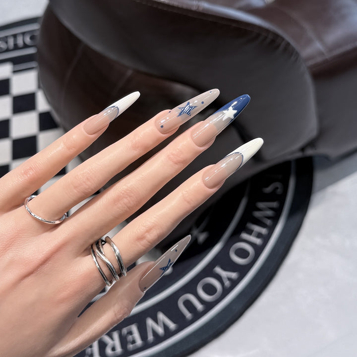 Artistic Stiletto Press-On Nail Set with Celestial Design Kalsten