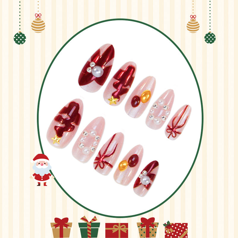 Artificial nail set with festive Christmas motifs and glamorous decorations Kalsten
