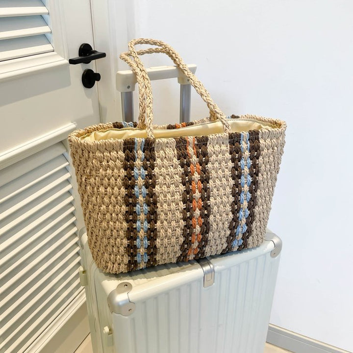 High-quality natural straw tote bag with colorful stripes Kalsten