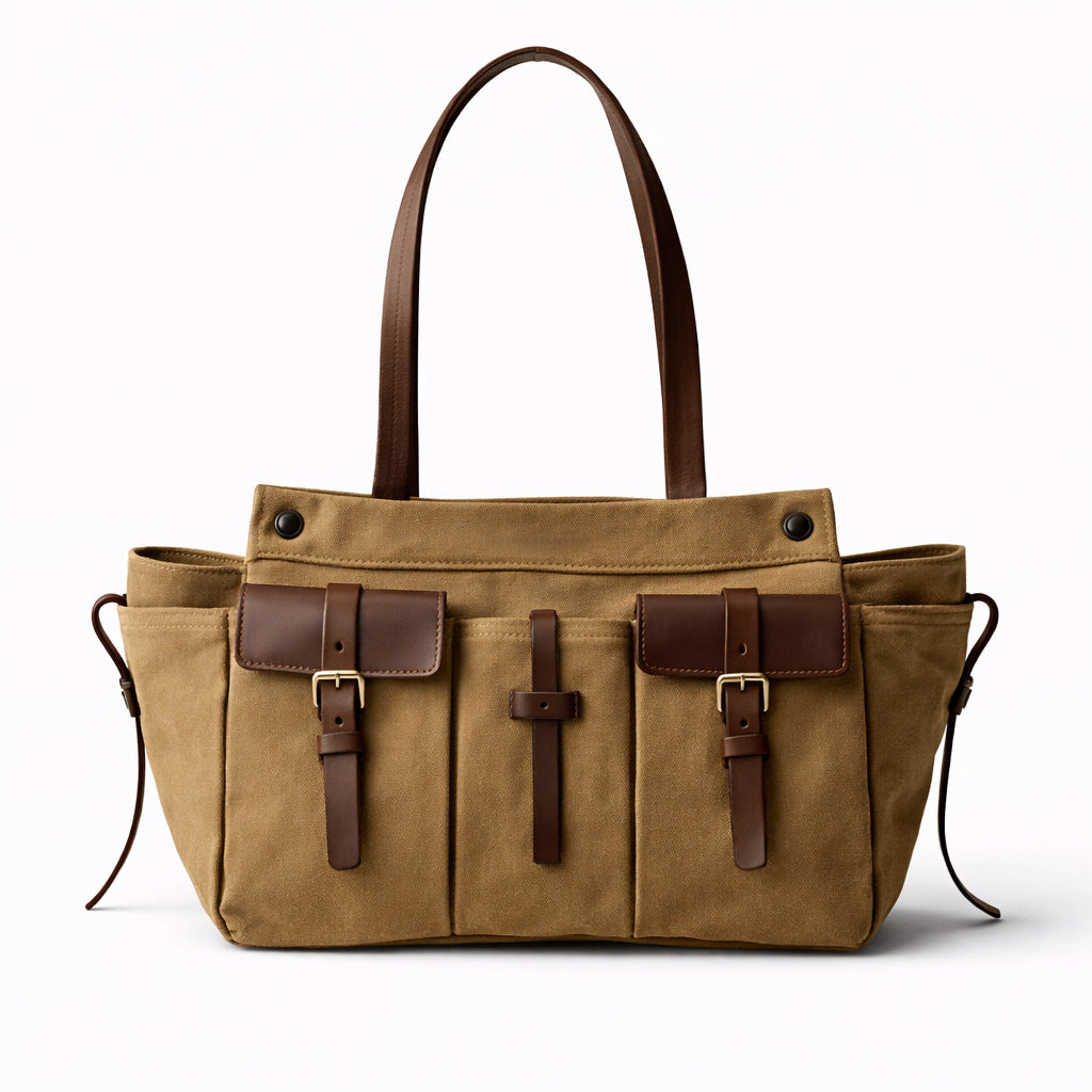 Multi-Pocket Canvas Tote Handbag