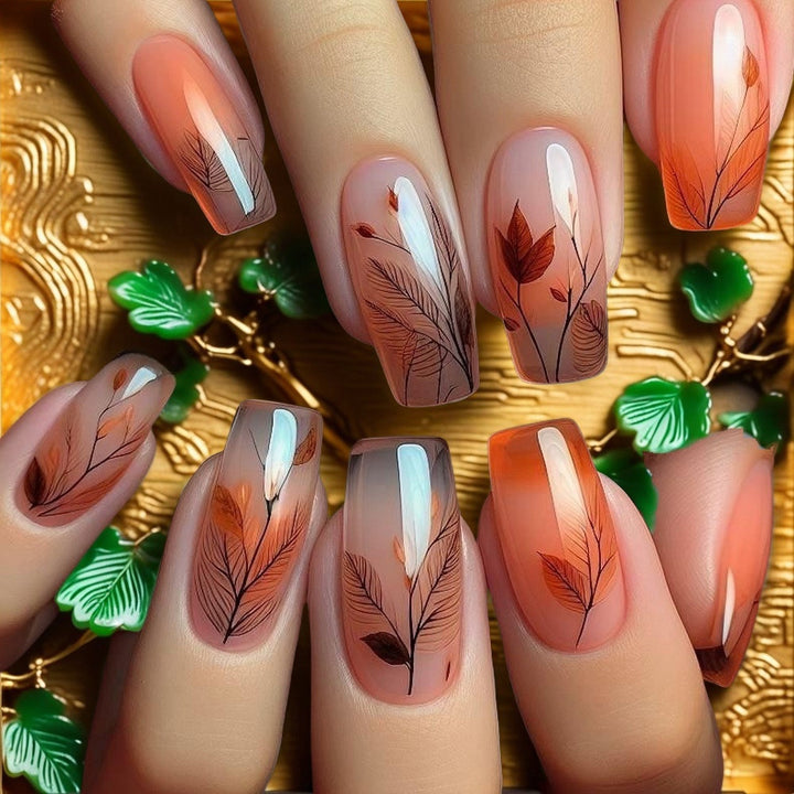 Artificial nails with elegant leaf pattern Kalsten