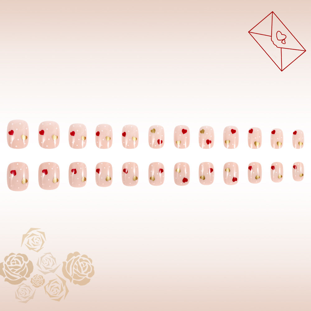 Romantic Heart-Embellished Press-On Nails Kalsten