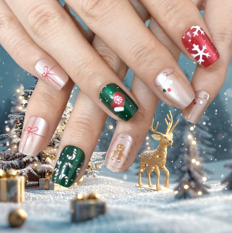 Festive Holiday-Themed Press-On Nail Art Set Kalsten