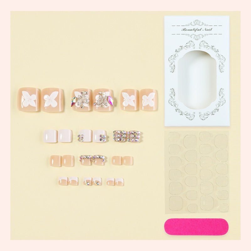 Decorative Press-On Nail Art Set with Butterfly and Gem Accents kalsten