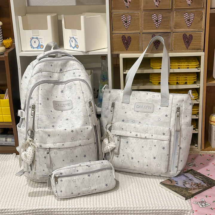 Star-Print Multi-Pocket Backpack Set