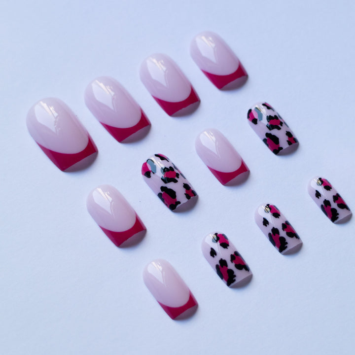 Artistic Leopard and French Tip Nail Art