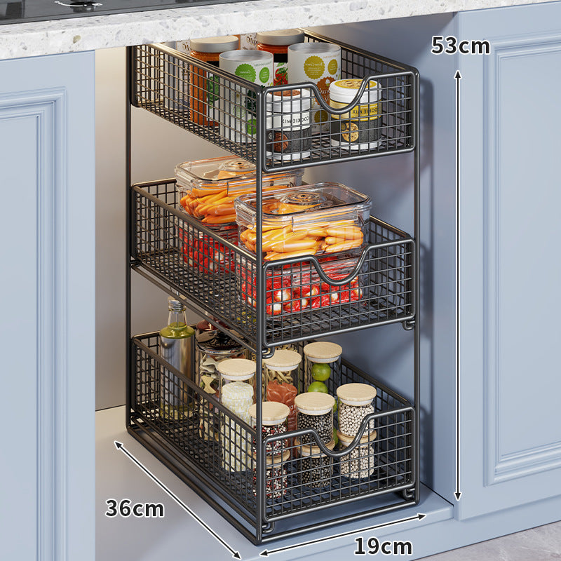 Two-Tier Metal Wire Pantry Basket Organizer with Slide-Out Drawers