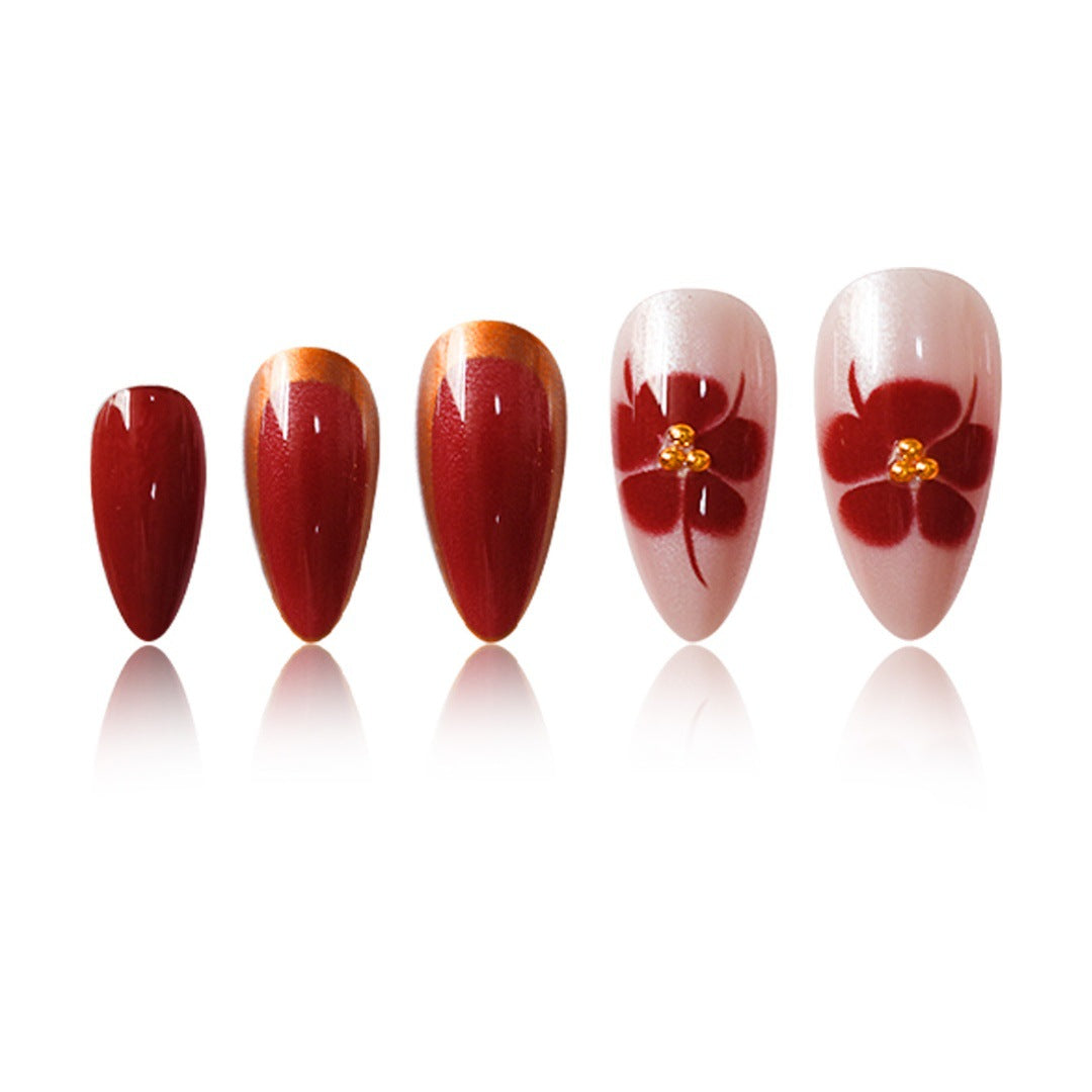 Artistic Press-On Nail Art Set with Floral Accents Kalsten