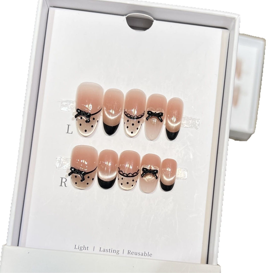 Elegant Reusable Press-On Nail Art Set with Charming Bow Accents Kalsten