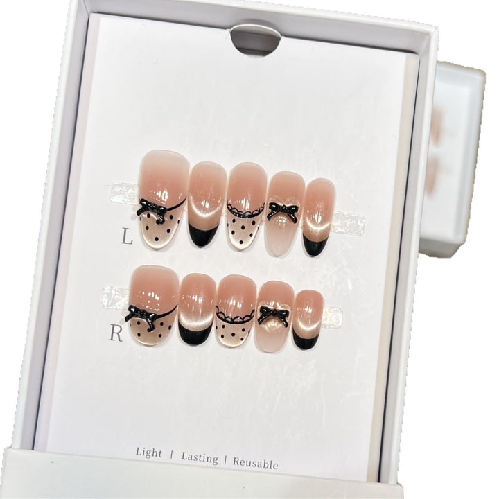 Elegant Reusable Press-On Nail Art Set with Charming Bow Accents Kalsten