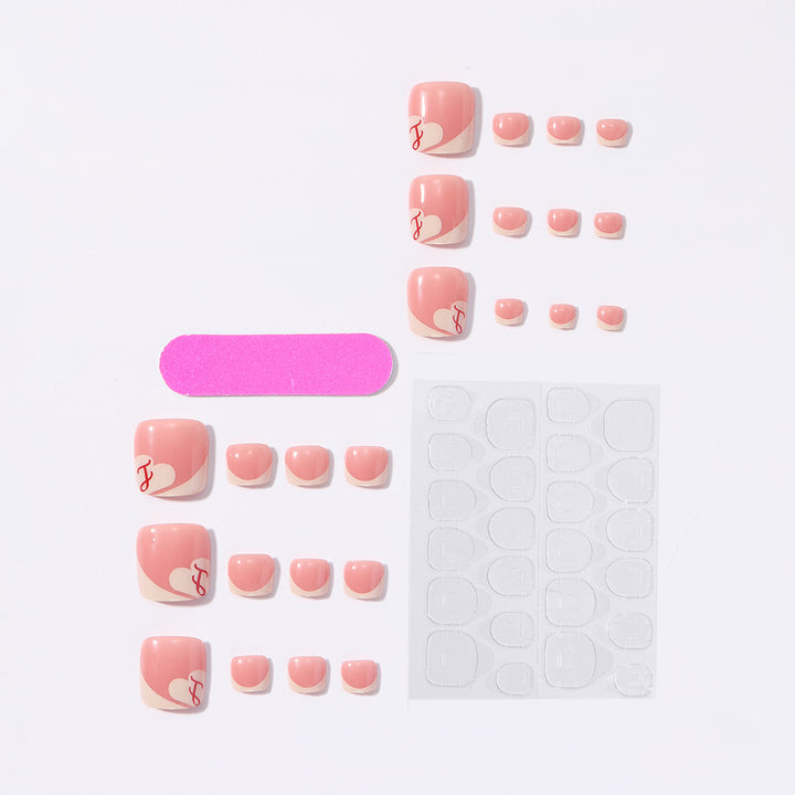 Artificial nail set with elegant French tips and romantic heart designs Kalsten