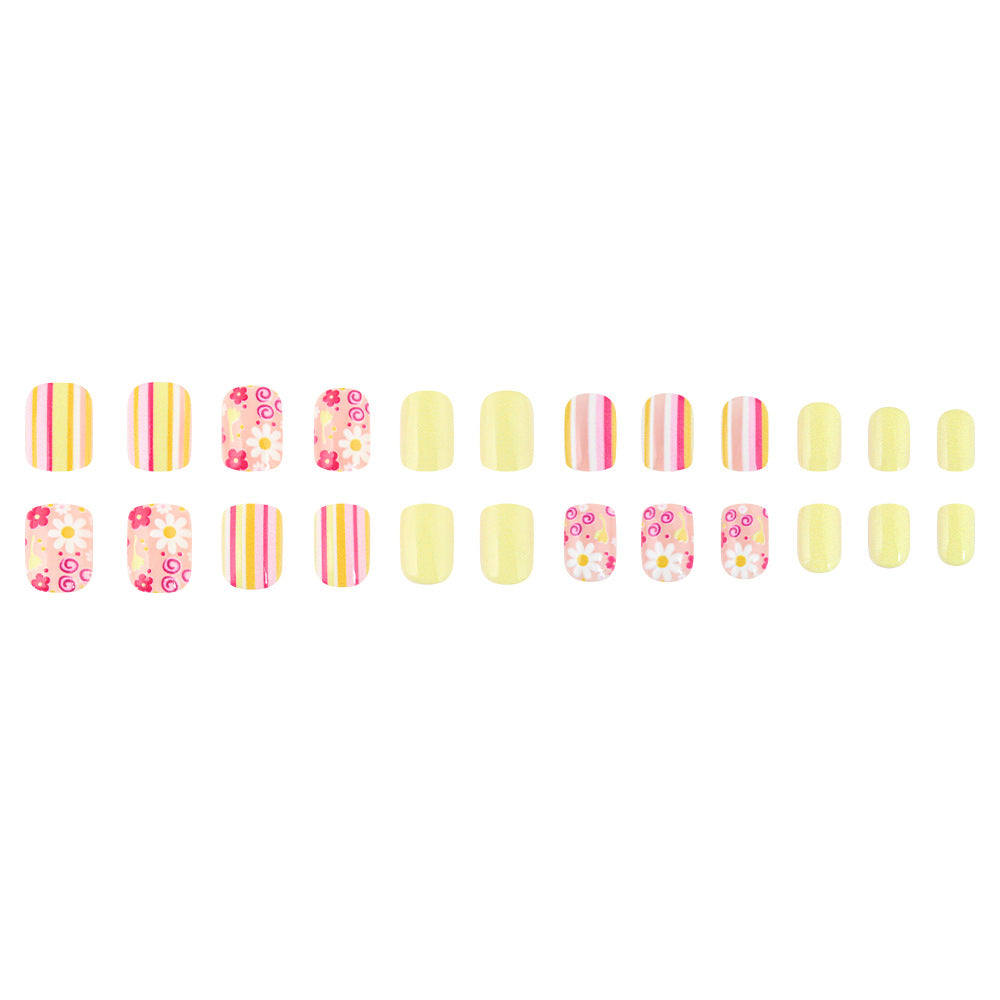 Artistic Floral and Striped Press-On Nail Art Kalsten