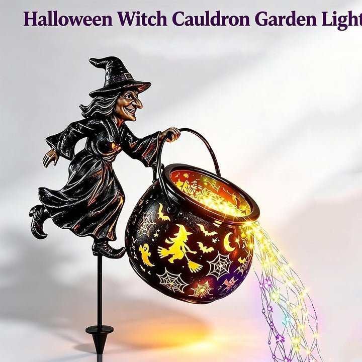 Garden decoration with illuminated witch figure Kalsten