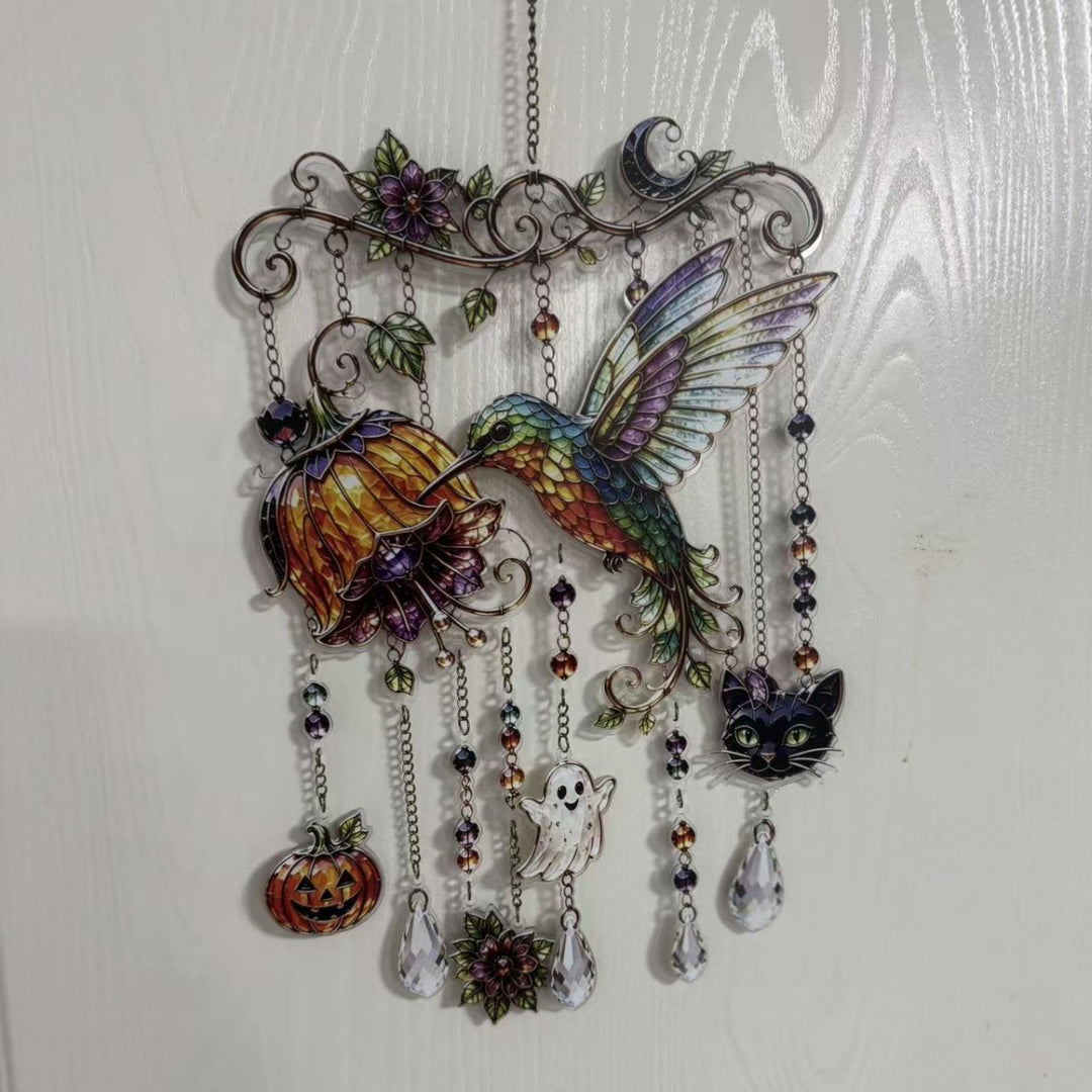 Colorful skull wall decoration in the Day of the Dead style with acrylic beads and crystal pendants