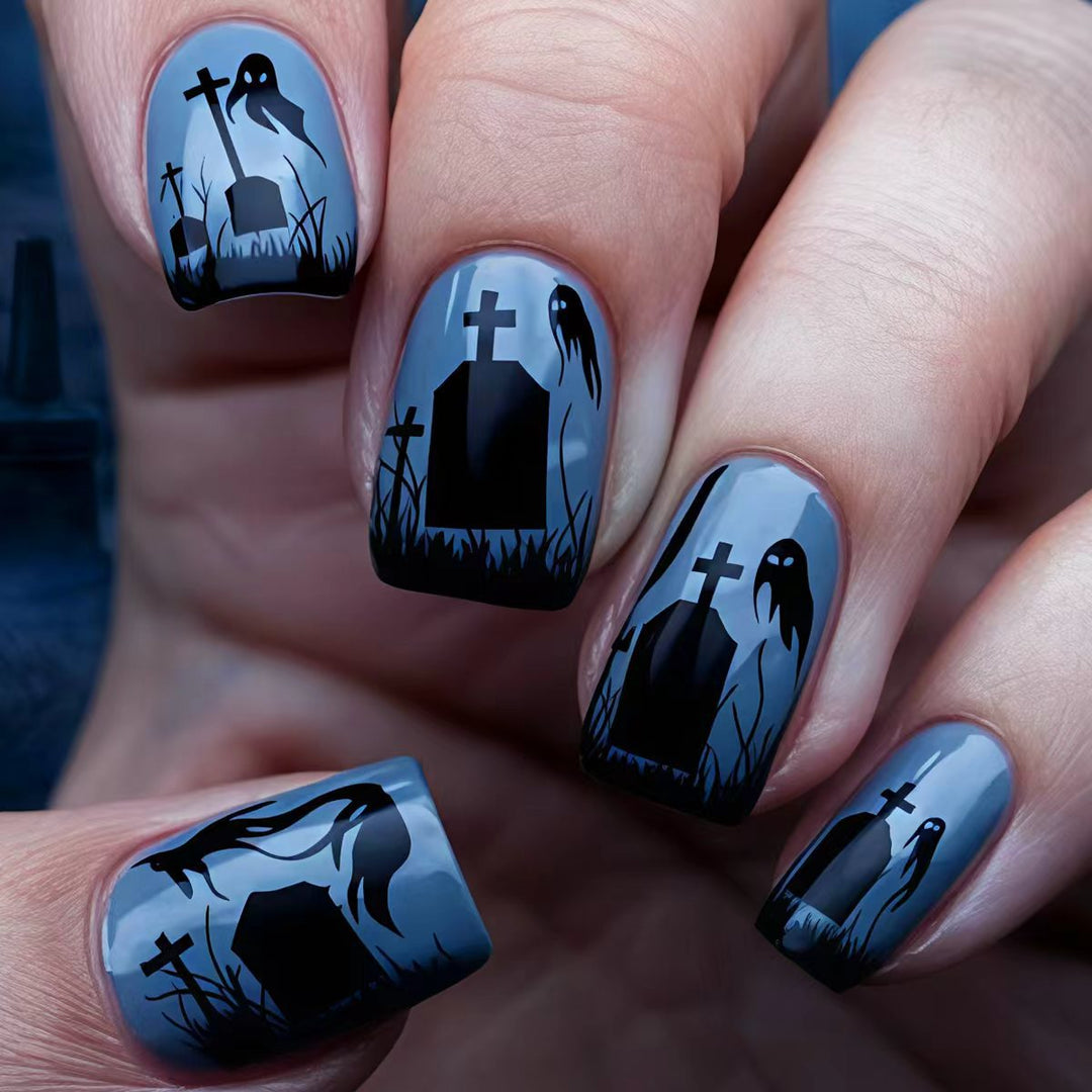 Creative Halloween Art Nails with Haunting Tombstone Design Kalsten