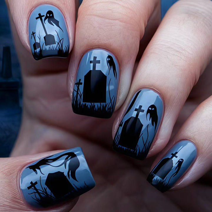 Creative Halloween Art Nails with Haunting Tombstone Design Kalsten