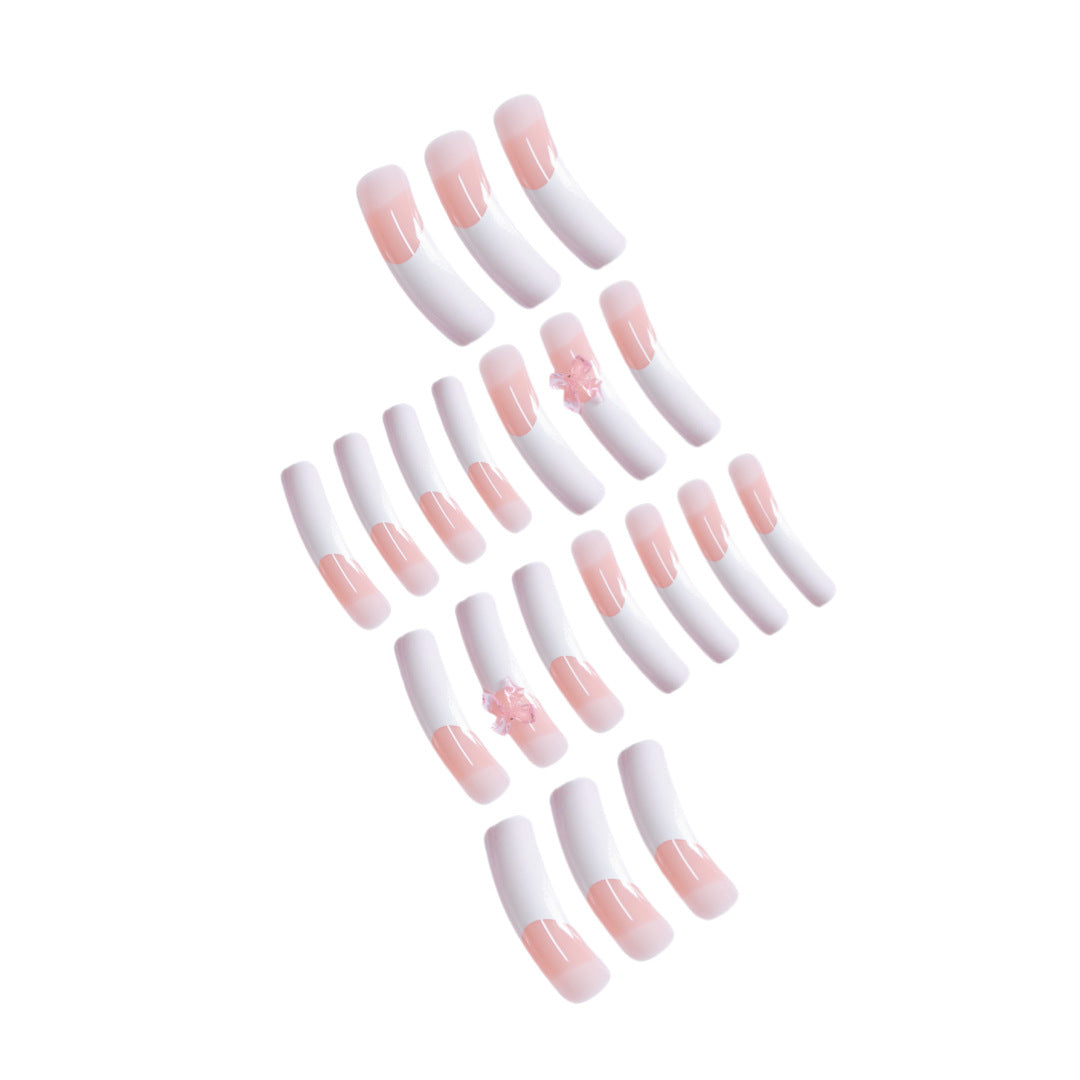 Elegant French Tip Press-On Nails with Bow Accents Kalsten