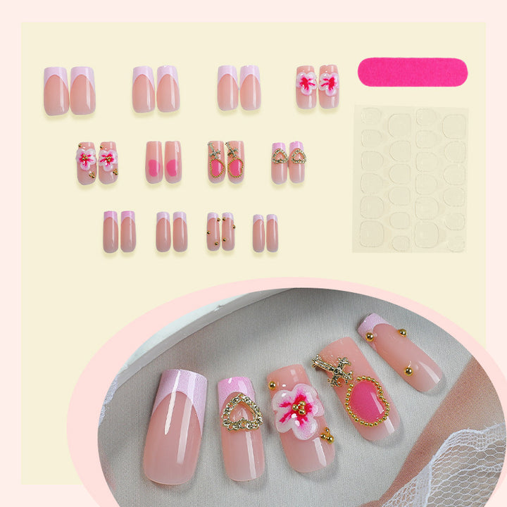 Decorative Floral Press-On Nail Set with Gem Accents kalsten