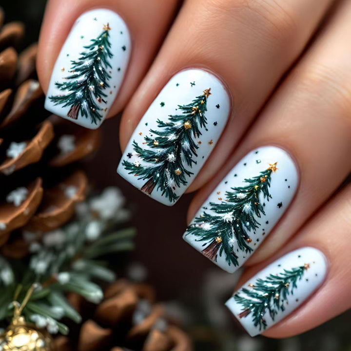 Artificial Nails In Festive Winter Forest Design Kalsten