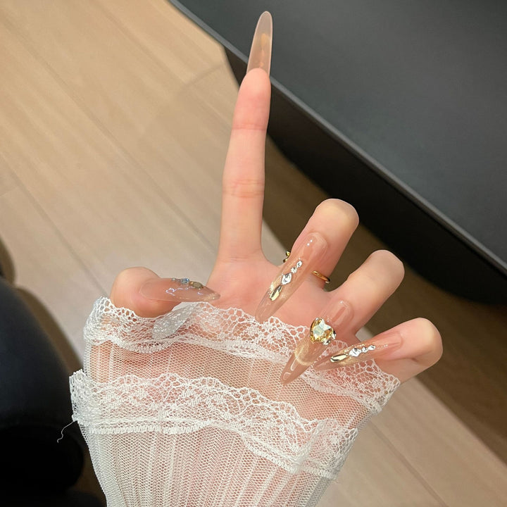 Elegant Rhinestone-Embellished Long Press-On Nail Extensions Kalsten
