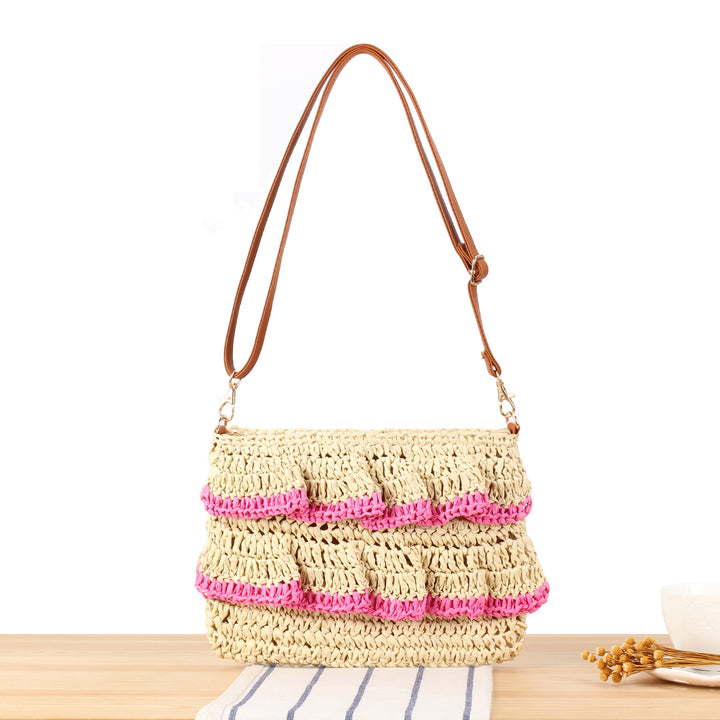 Handbag with Ruffle Design Made of Braided Straw Kalsten