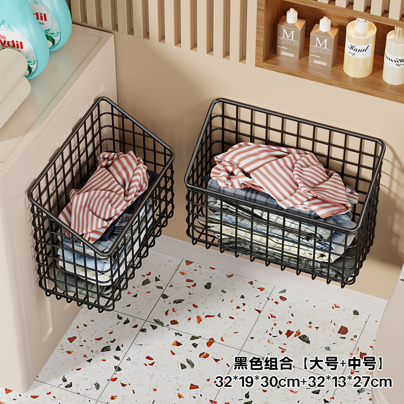 Wall-Mounted Open-Front Wire Storage Basket for Folded Laundry & Towels