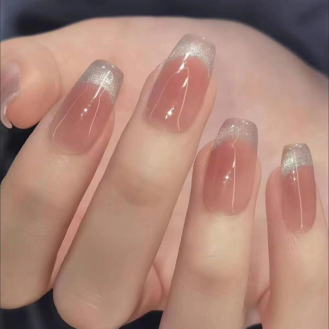 Sparkling French Tip Press-On Nails
