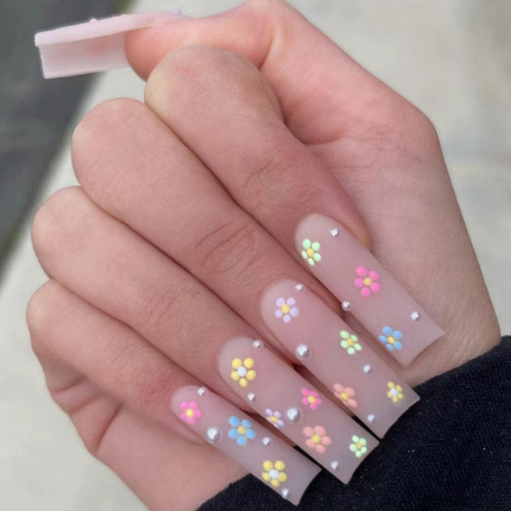 Floral Embellished Long Press-On Nails Kalsten