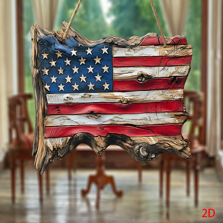 Unisex rustic wooden wall decoration in USA flag design made from handcrafted driftwood Kalsten