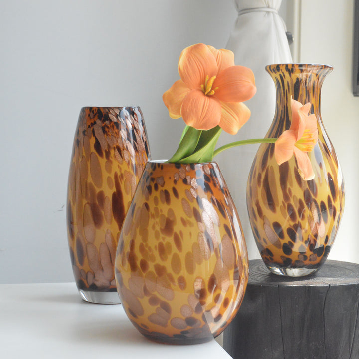 Handblown Speckled Glass Bulb Vase with Narrow Mouth and High-Gloss Finish Kalsten