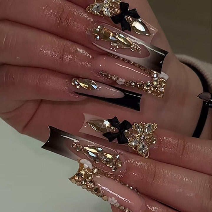 Artificial nail set with elegant 3D decorations and crystal accents Kalsten