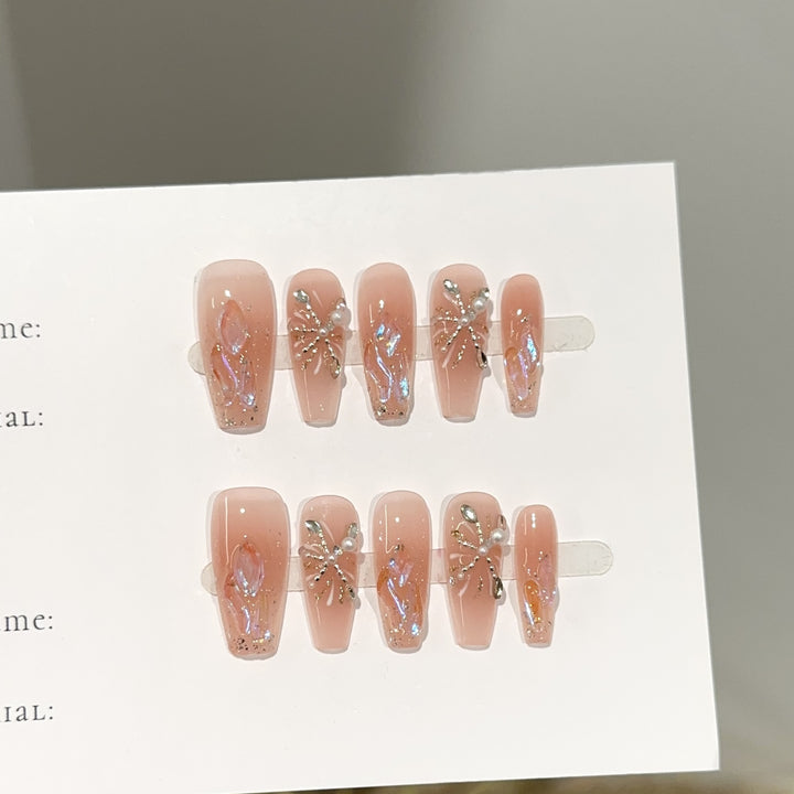 Glamorous Pearl-Embellished Press-On Nail Set