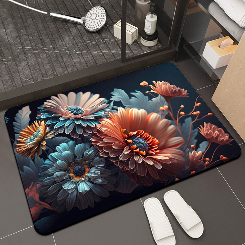 Floral Print Memory Foam Bath Mat Kalsten