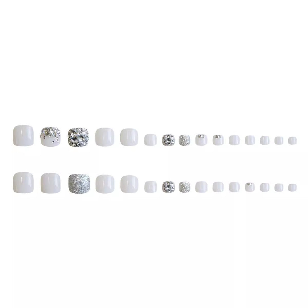 Decorative Rhinestone-Embellished Press-On Toenail Set