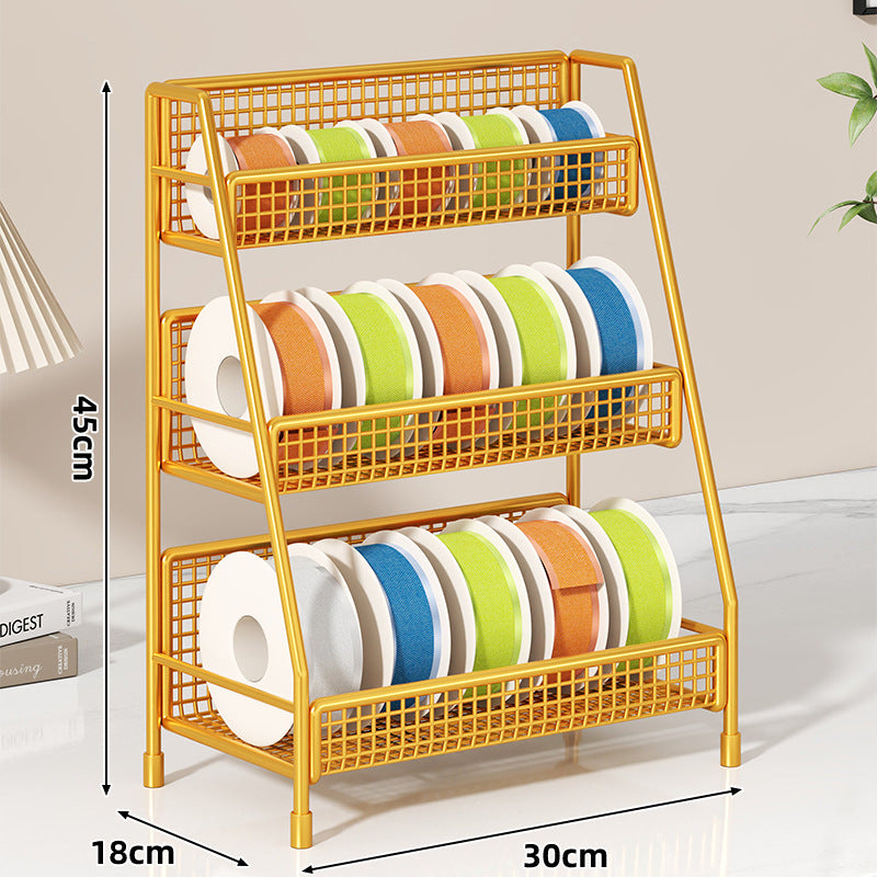 Four-Tier Angled Wire Mesh Roll Organizer Stand for Tape Ribbon and Craft Spools