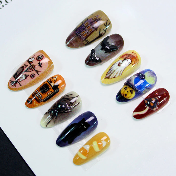 Halloween Art Nail Set with Creative Ghost, Pumpkin, and Animal Designs Kalsten