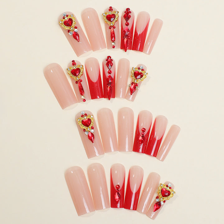 Decorative Nail Art Press-On Kit with Heart and Gem Embellishments kalsten