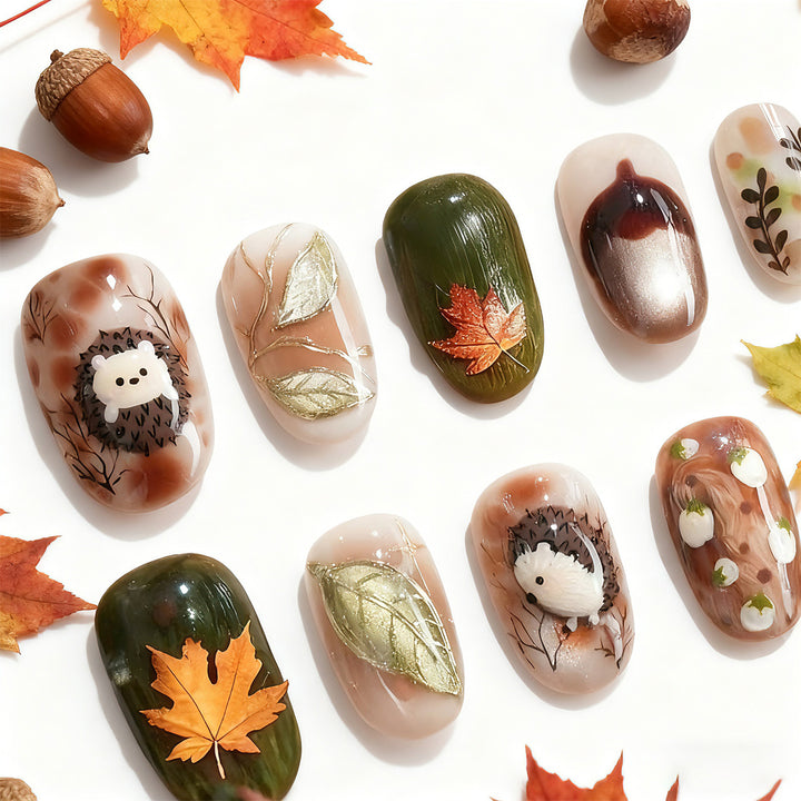 Artistic Autumn Themed Press-On Nail Art Set Kalsten