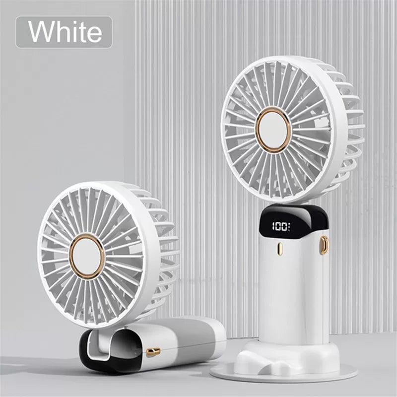 Unisex one size foldable rechargeable handheld fan with LED battery status indicator and detachable charging station Kalsten