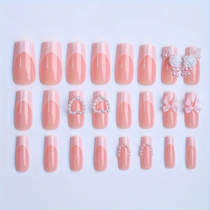 Artificial nail set with romantic 3D heart and flower decorations Kalsten