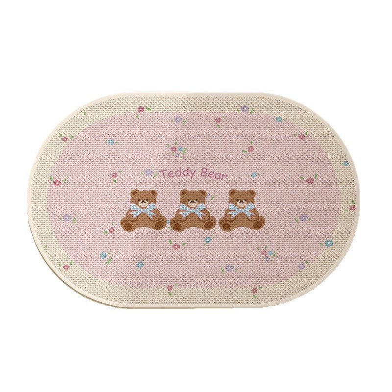 Plush Embroidered Teddy Chenille Non-Slip Bath Mat
