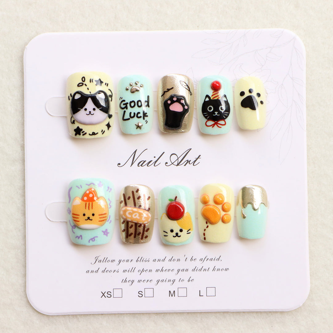 Whimsical Animal-Themed Press-On Nail Art Set Kalsten