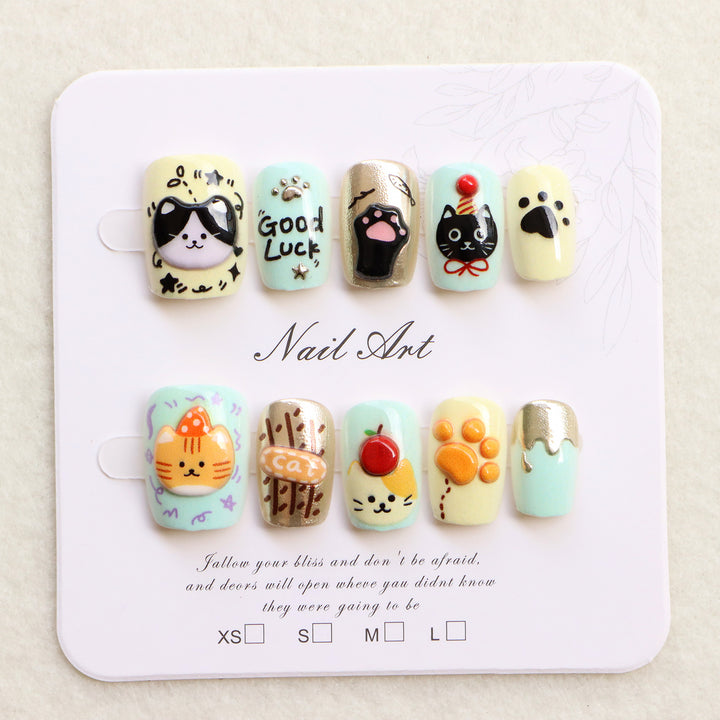 Whimsical Animal-Themed Press-On Nail Art Set Kalsten