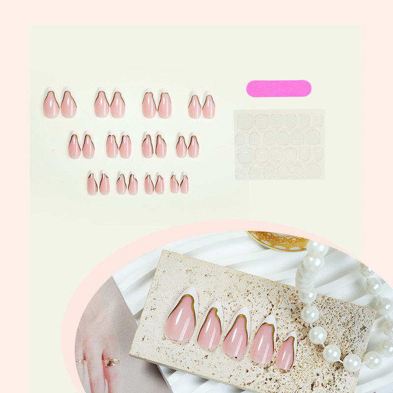Artificial nail set with elegant French design and gold accents Kalsten