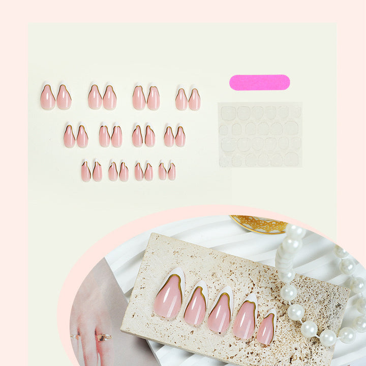 Artificial nail set with elegant French design and gold accents Kalsten