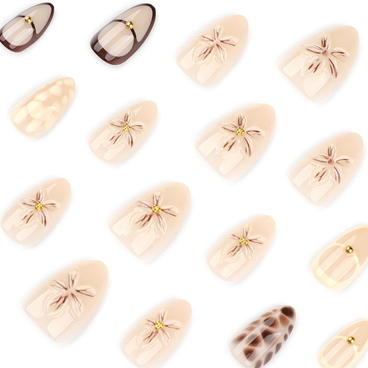 Artful Nail Extensions with Floral and Glitter Details Kalsten