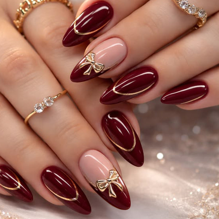 Elegant Stiletto Nail Art Extensions with Gold Accents Kalsten