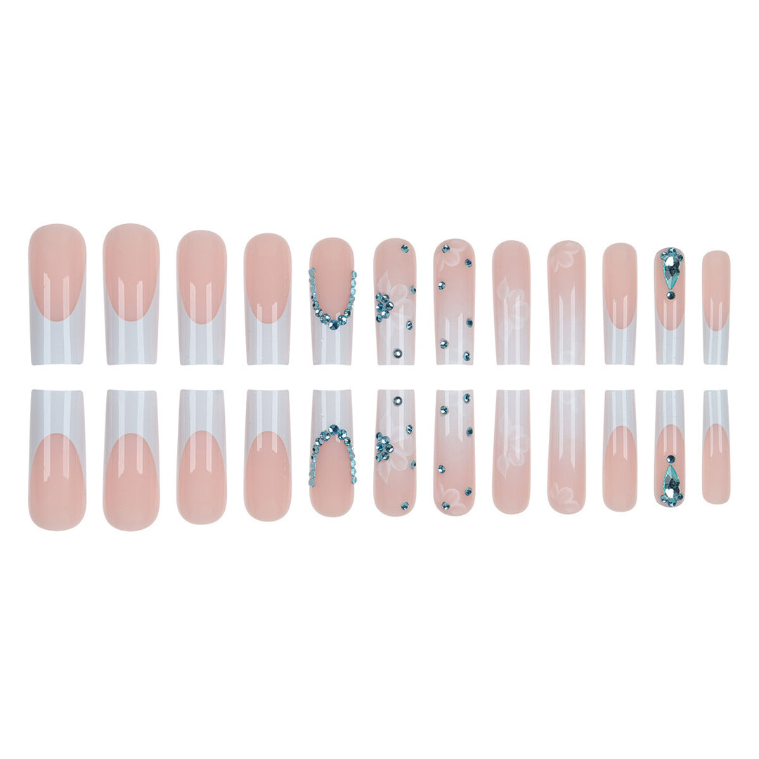 Floral-Designed Press-On Nail Set with Decorative Gem Accents Kalsten