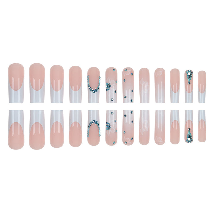 Floral-Designed Press-On Nail Set with Decorative Gem Accents Kalsten
