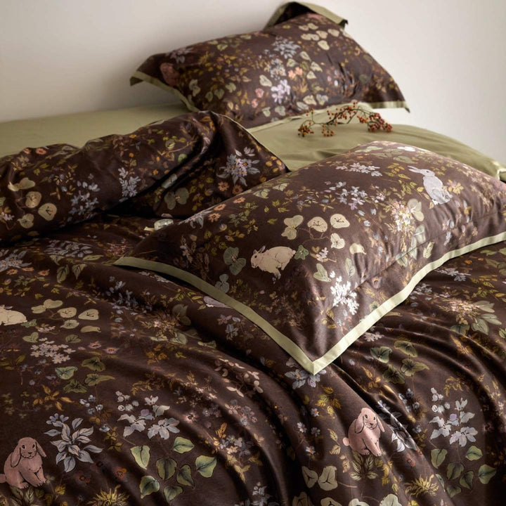 Luxurious satin bedding set with floral and berry design